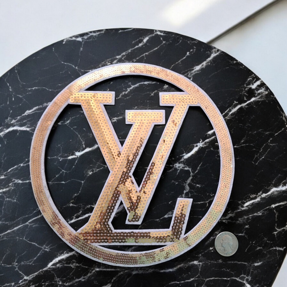 Large Luxury Fashion Sequins Gold Iron on Patch 9"